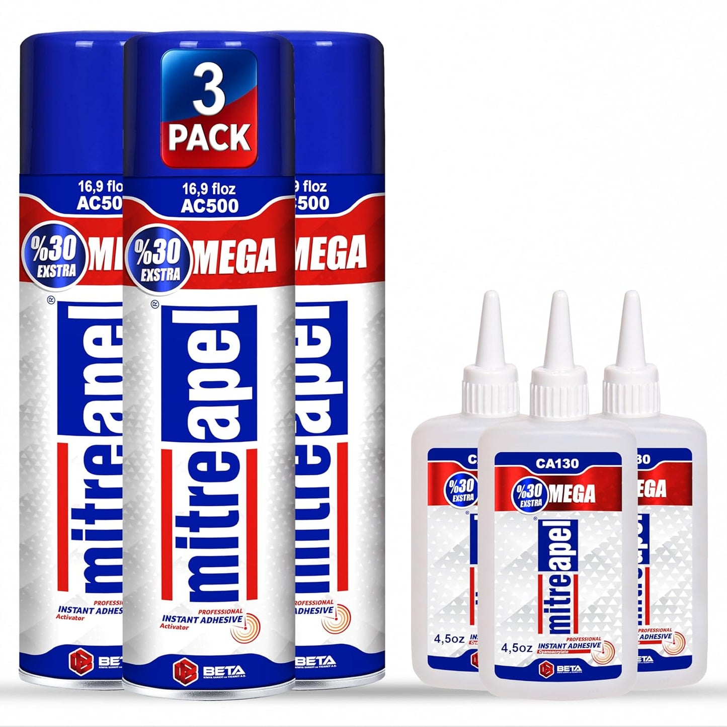 MITREAPEL AC500 Super CA Glue with Activator 4.5 oz & 16.9 fl oz