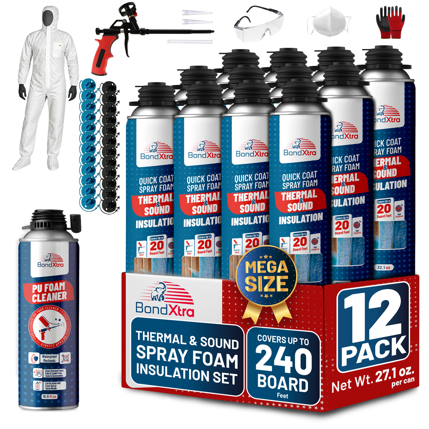 BondXtra Thermal & Acoustic Insulation Spray Foam Set, Polyurethane Self Expanding, Closed Cell, Heat and Sound Insulation