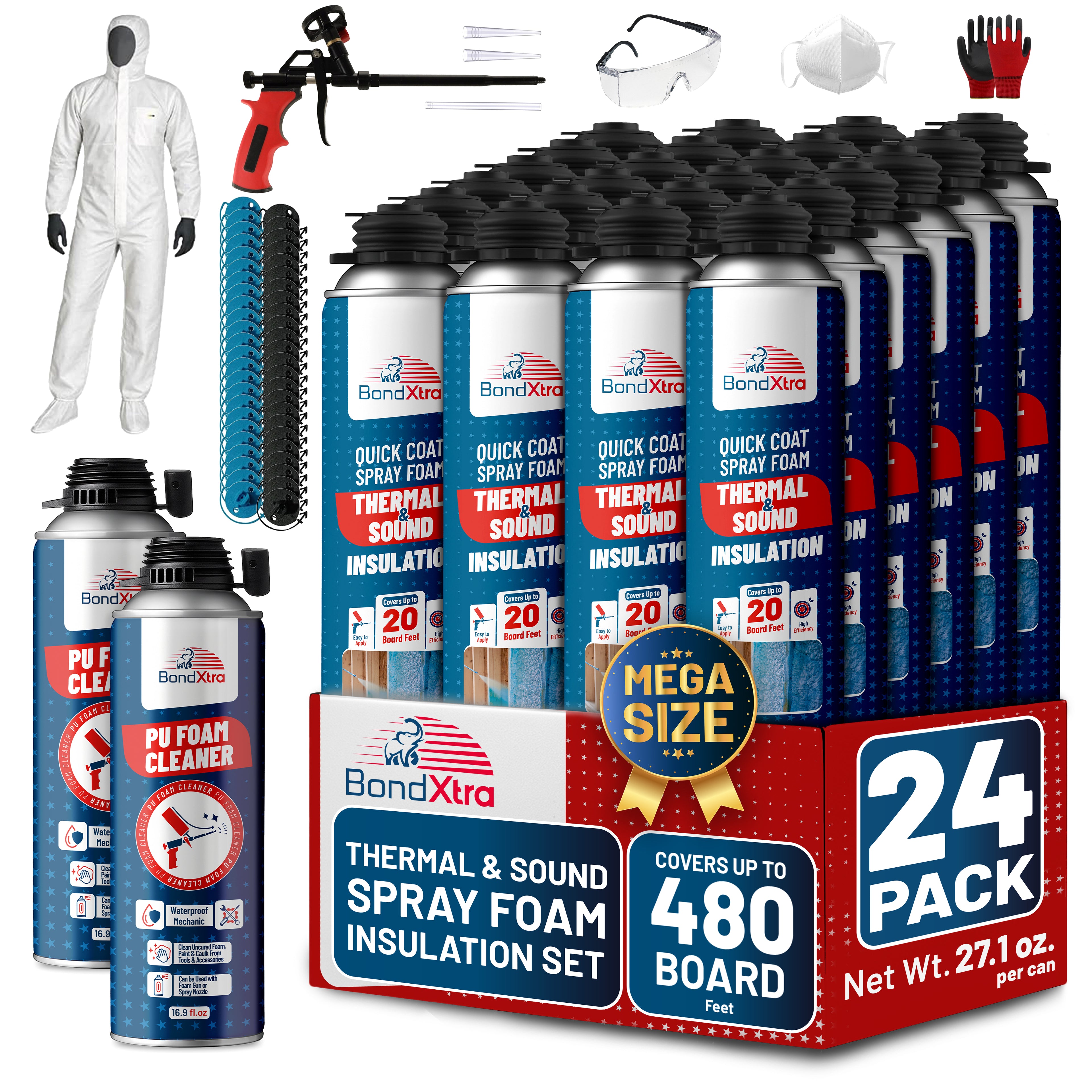 BondXtra Thermal & Acoustic Insulation Spray Foam Set, Polyurethane Self Expanding, Closed Cell, Heat and Sound Insulation