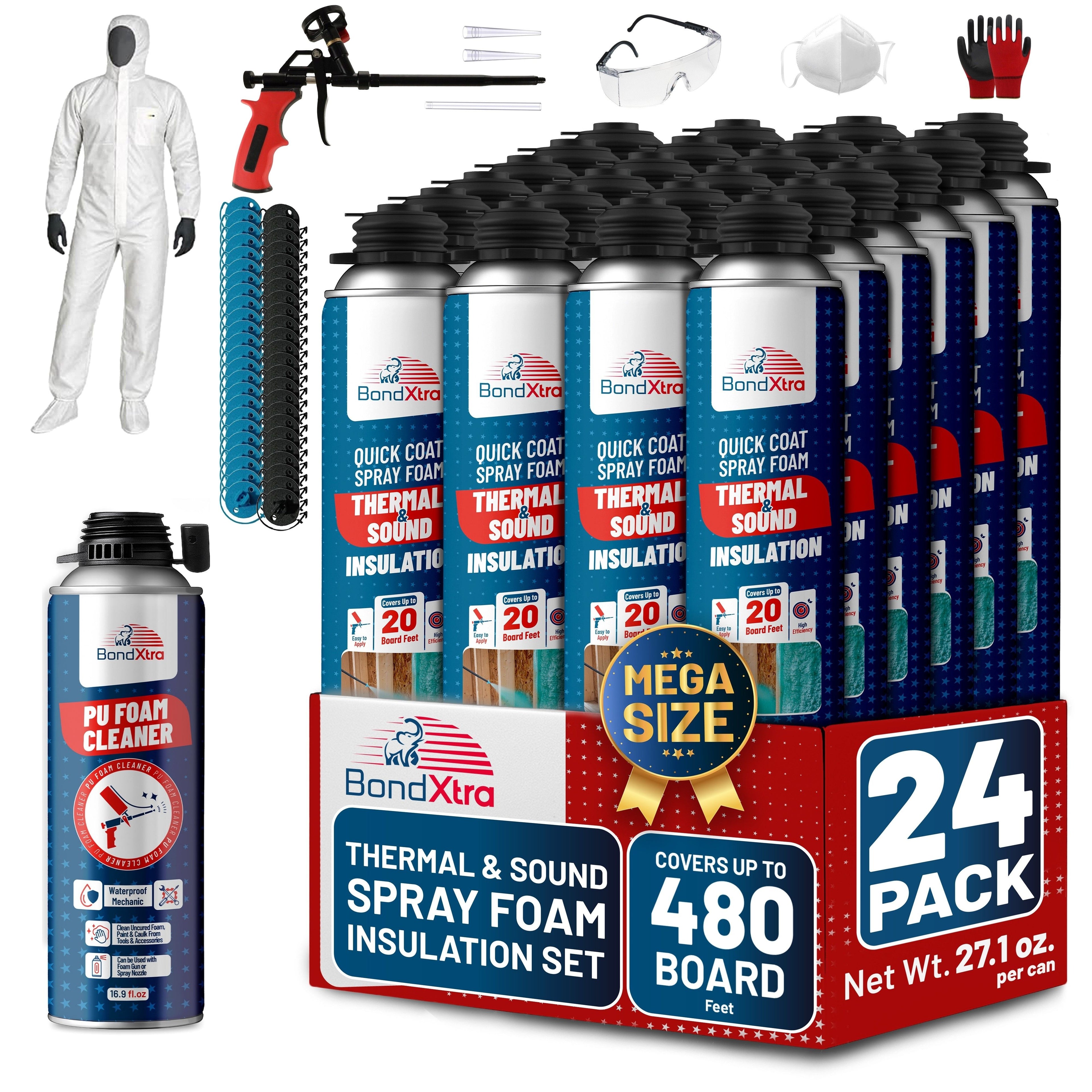 BondXtra Thermal & Acoustic Insulation Spray Foam Set, Polyurethane Self Expanding, Closed Cell, Heat and Sound Insulation