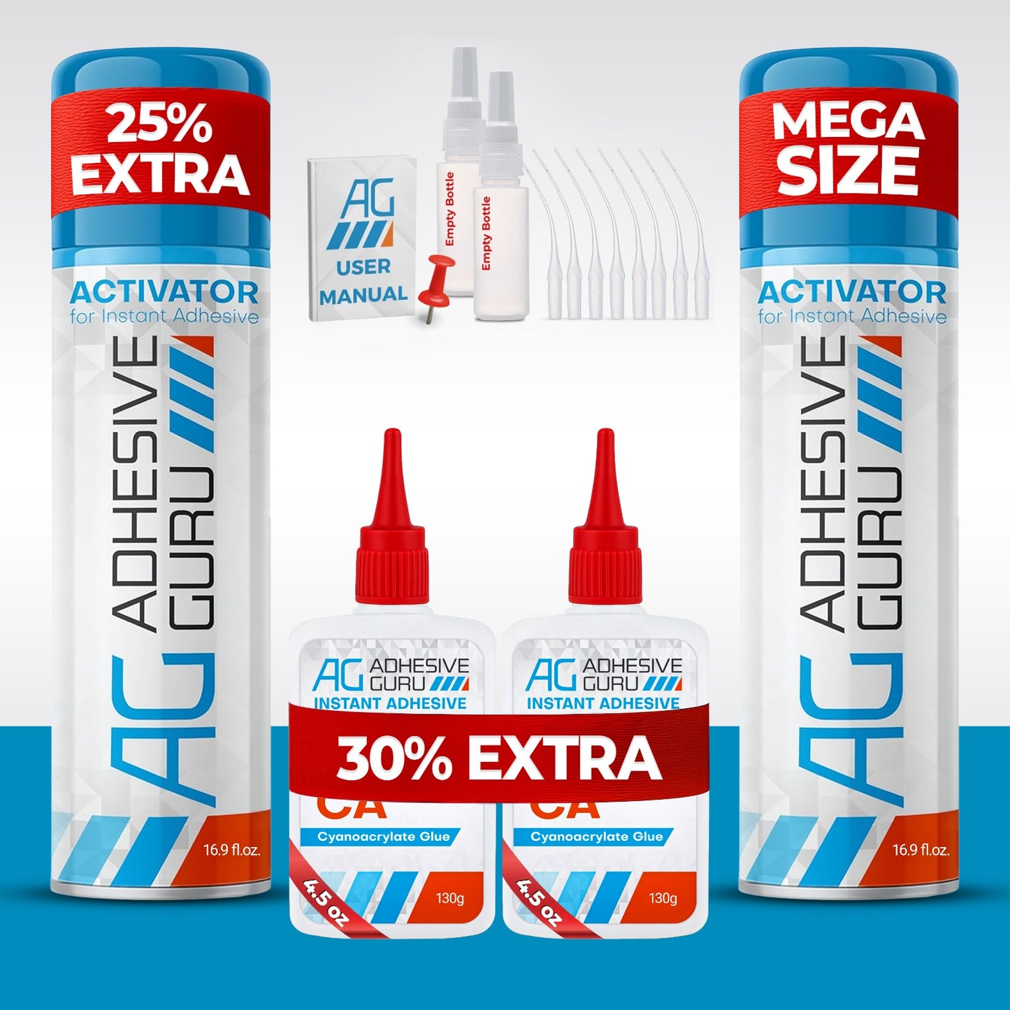 CA Glue with Activator - 4.5 oz & 16.9 fl oz - ADHESIVE GURU - AG250