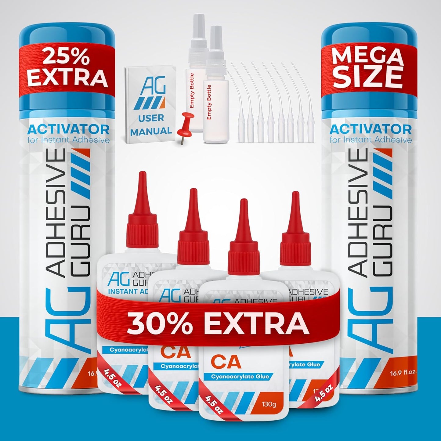 CA Glue with Activator - 4.5 oz & 16.9 fl oz - ADHESIVE GURU - AG250
