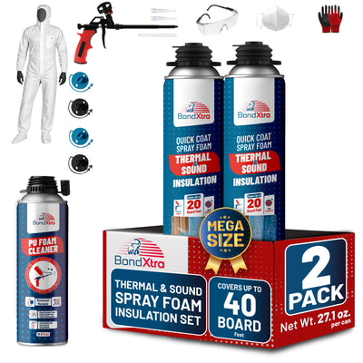 BondXtra Thermal & Acoustic Insulation Spray Foam Set, Polyurethane Self Expanding, Closed Cell, Heat and Sound Insulation