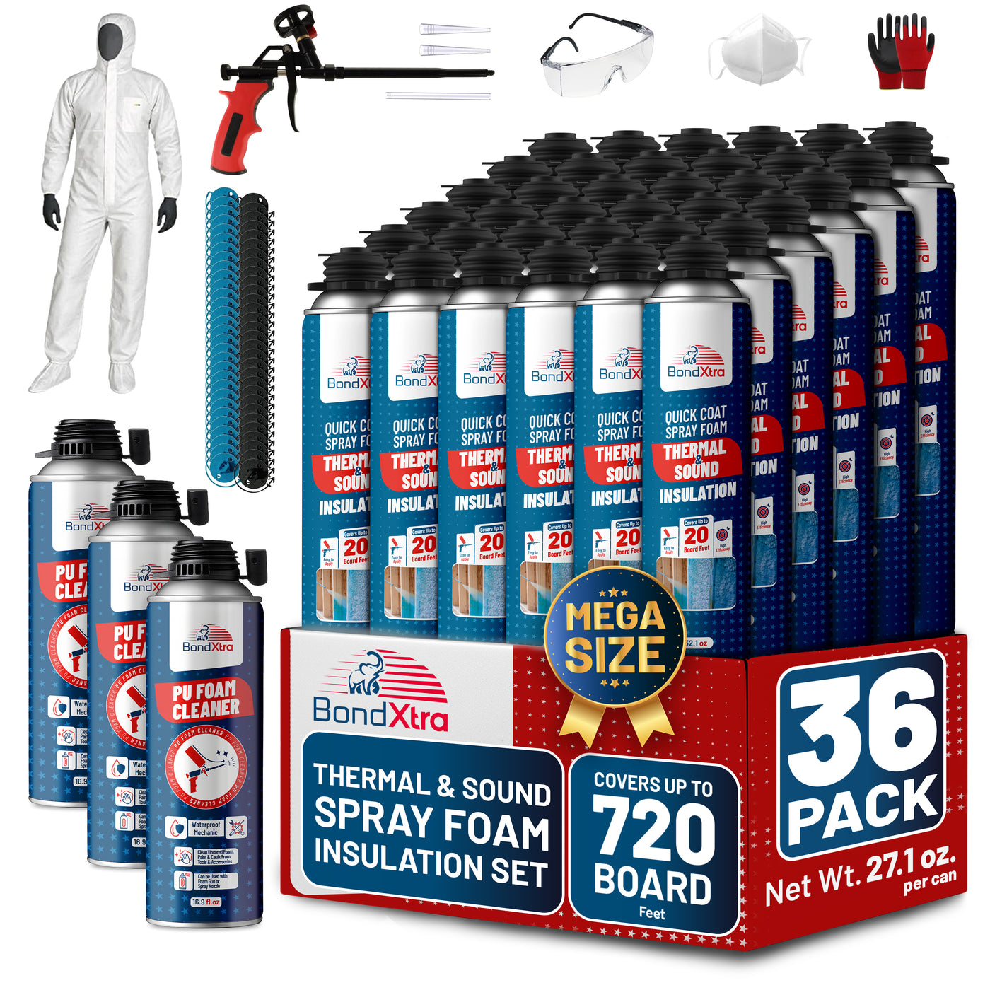 BondXtra Thermal & Acoustic Insulation Spray Foam Set, Polyurethane Self Expanding, Closed Cell, Heat and Sound Insulation
