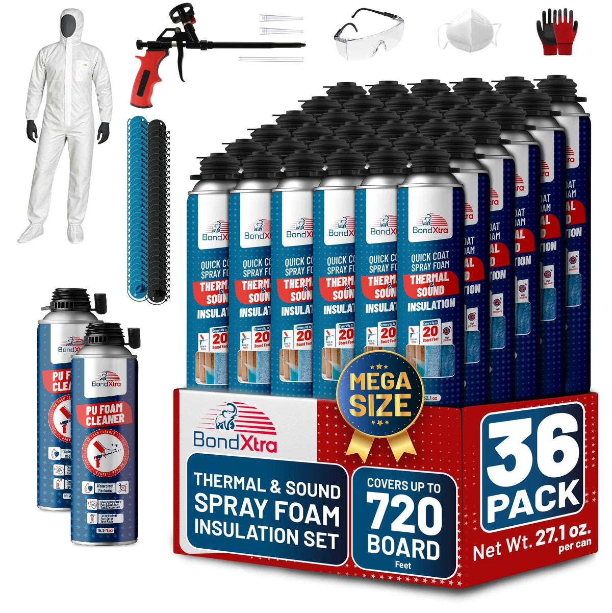 BondXtra Thermal & Acoustic Insulation Spray Foam Set, Polyurethane Self Expanding, Closed Cell, Heat and Sound Insulation