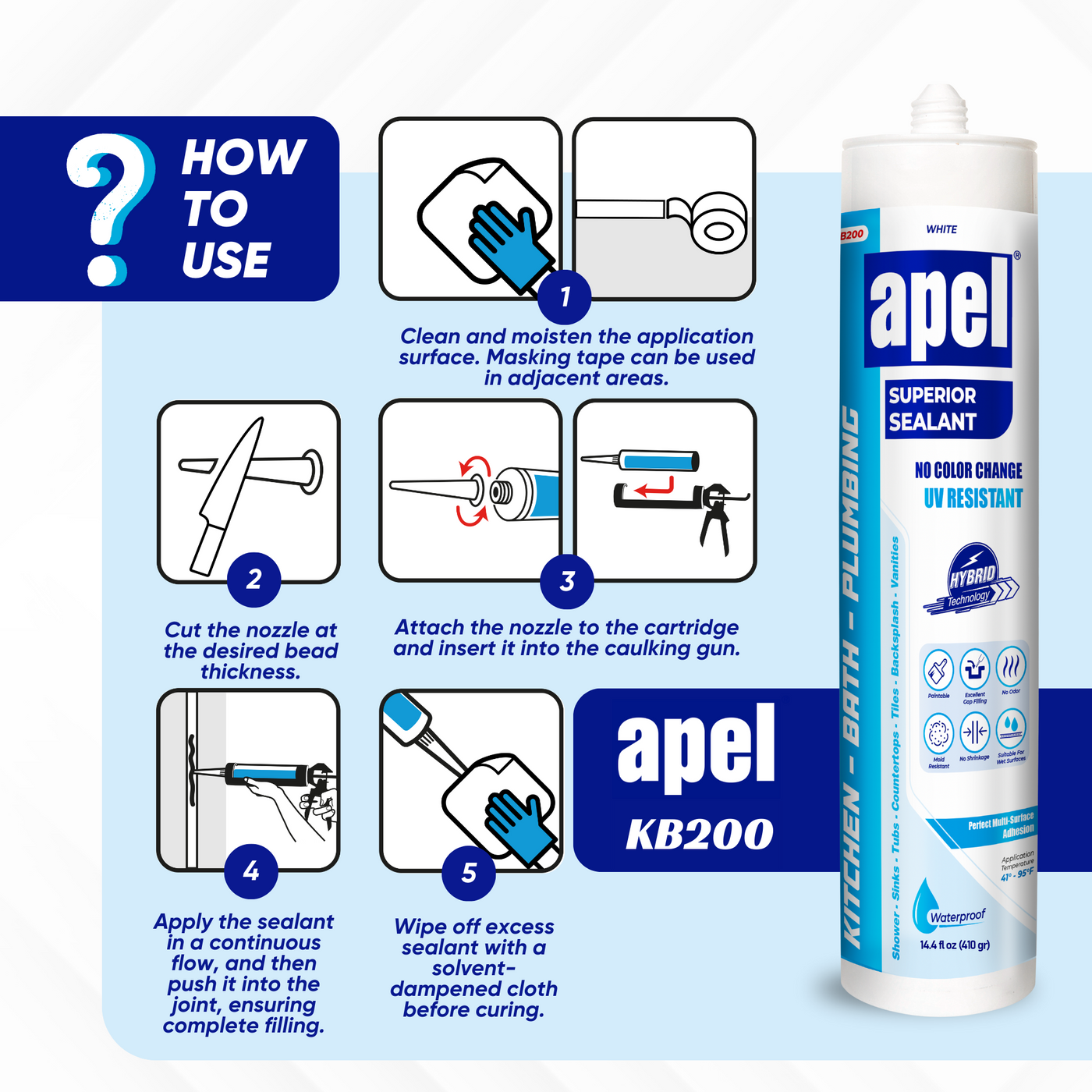 APEL KB200 Hybrid Superior Sealant 14.4 fl oz White