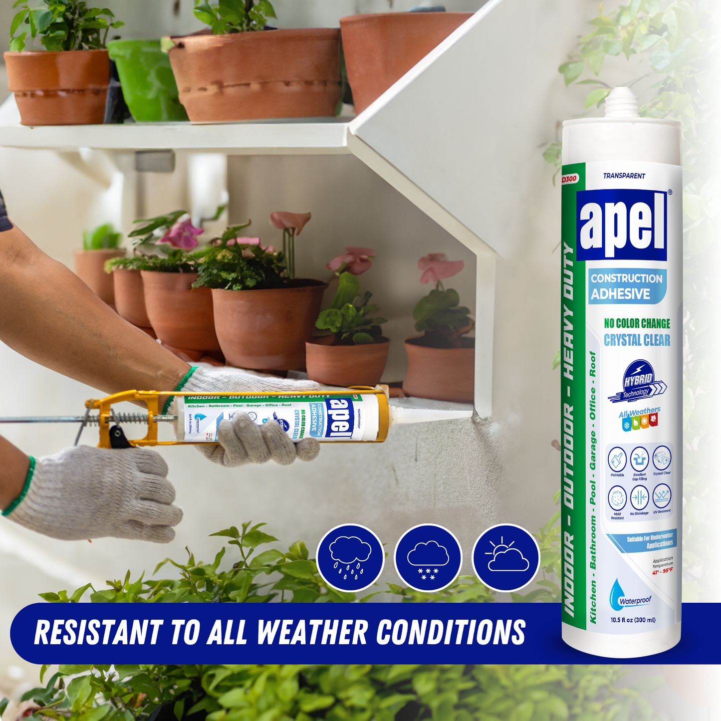 APEL HD300 Hybrid Construction Adhesive 10.5 fl oz Crystal Clear