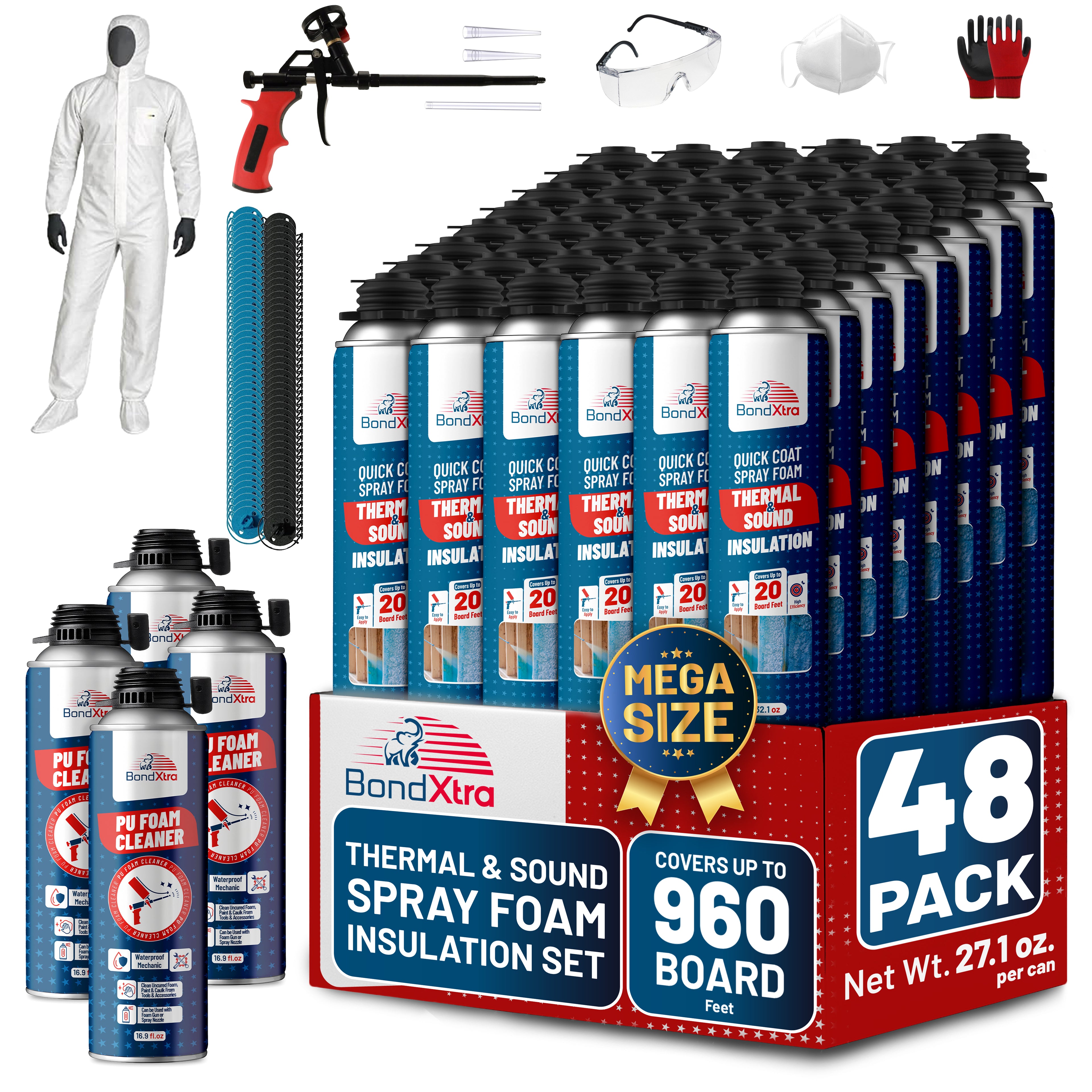 BondXtra Thermal & Acoustic Insulation Spray Foam Set, Polyurethane Self Expanding, Closed Cell, Heat and Sound Insulation