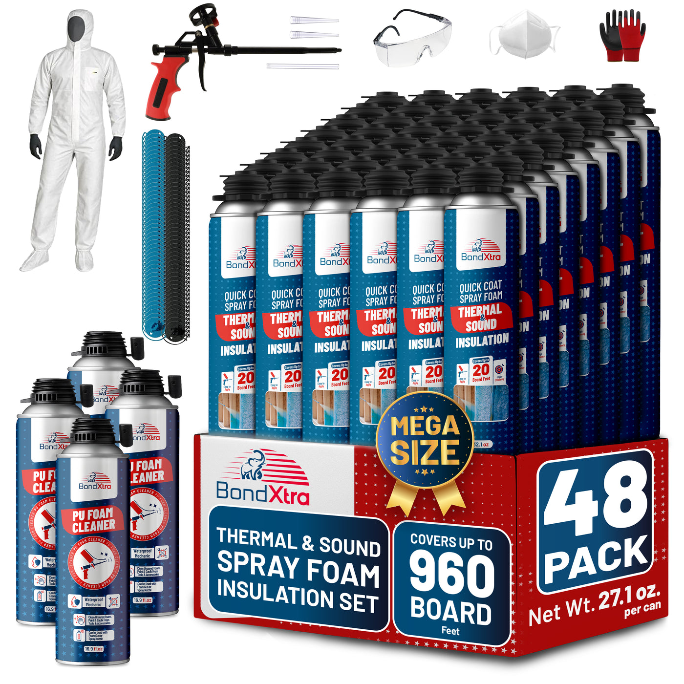 BondXtra Thermal & Acoustic Insulation Spray Foam Set, Polyurethane Self Expanding, Closed Cell, Heat and Sound Insulation