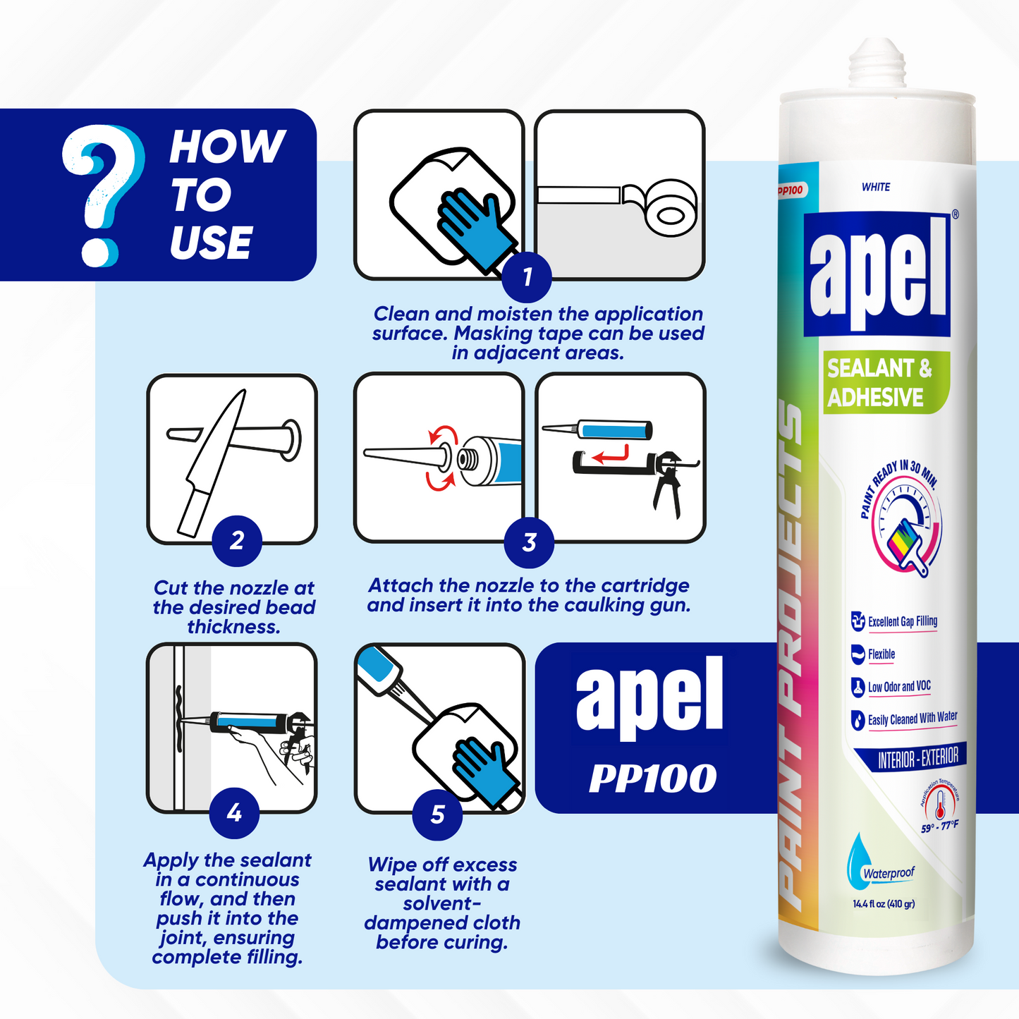 APEL PP100 Superior Sealant Adhesive 14.4 fl oz White