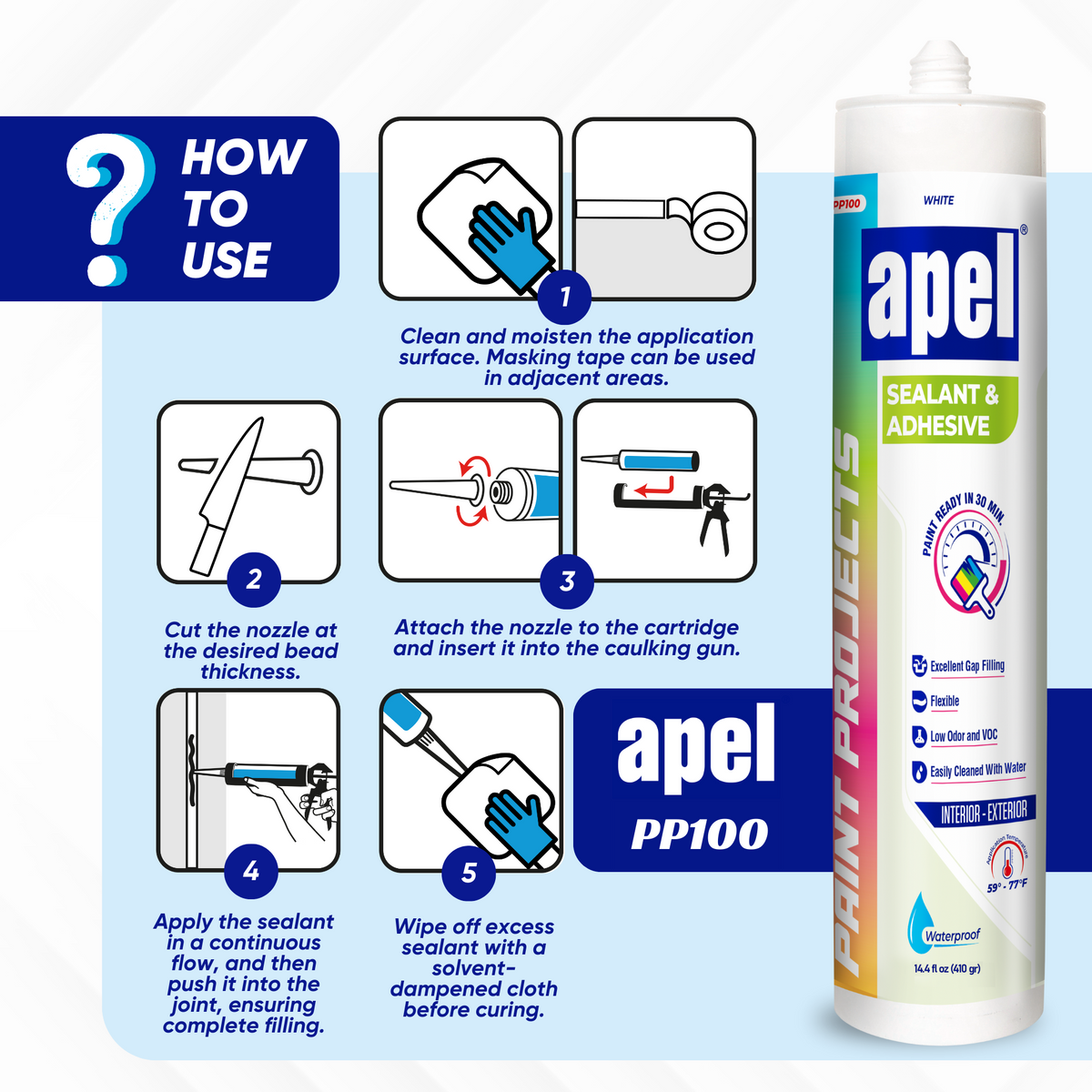 APEL PP100 Superior Sealant Adhesive 14.4 fl oz White