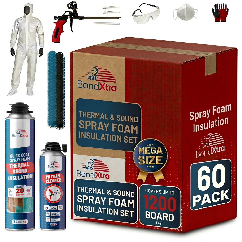 BondXtra Thermal & Acoustic Insulation Spray Foam Set, Polyurethane Self Expanding, Closed Cell, Heat and Sound Insulation