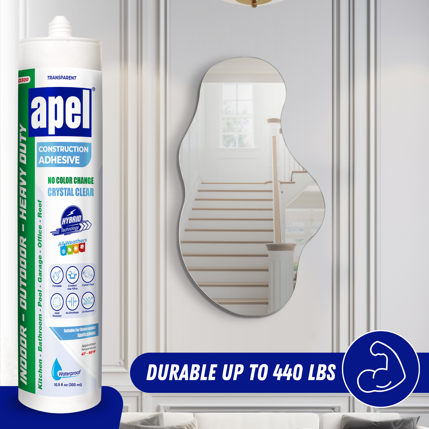 APEL HD300 Hybrid Construction Adhesive 10.5 fl oz Crystal Clear