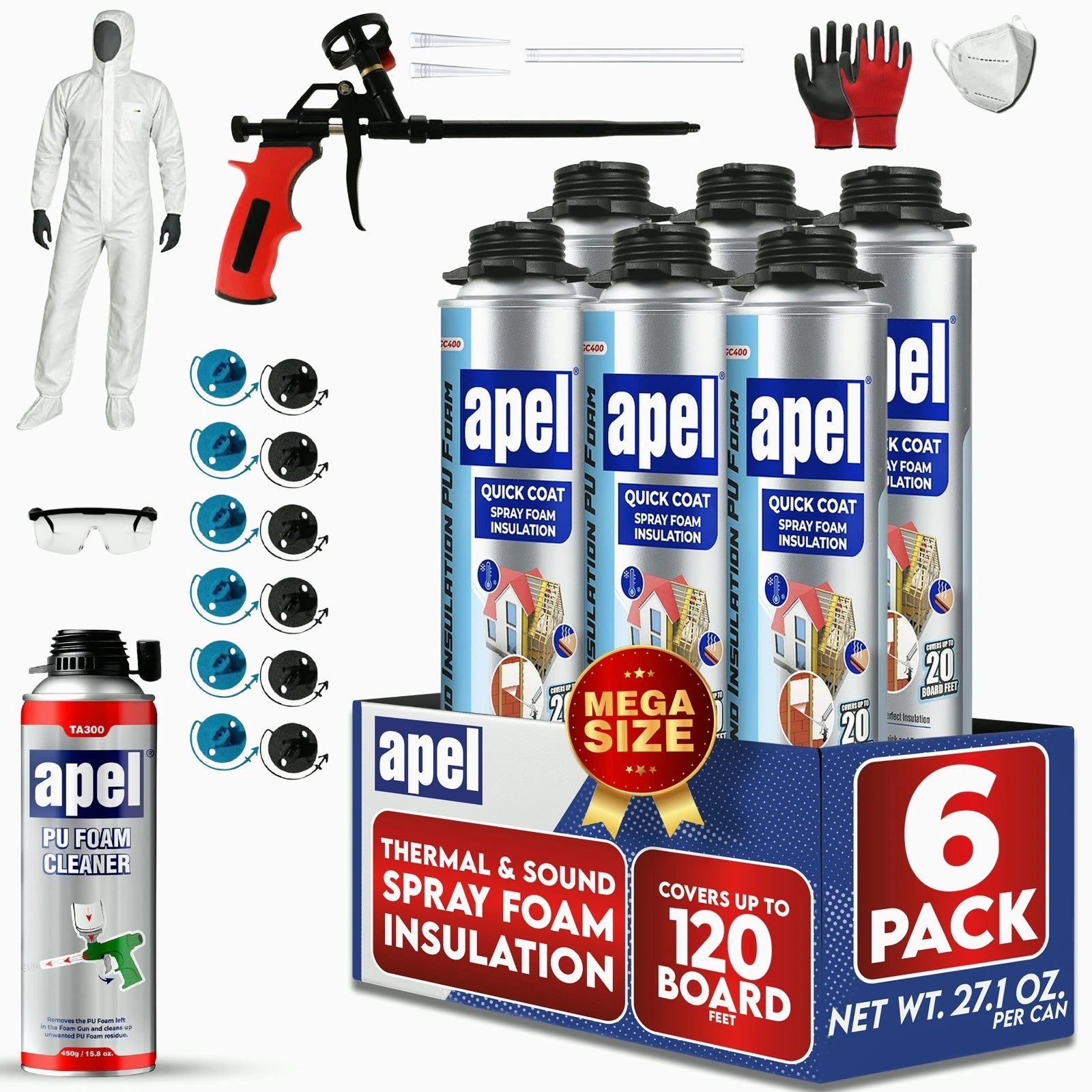 apel Spray Foam Insulation Kit – Self-Expanding Polyurethane – Heat & Sound
