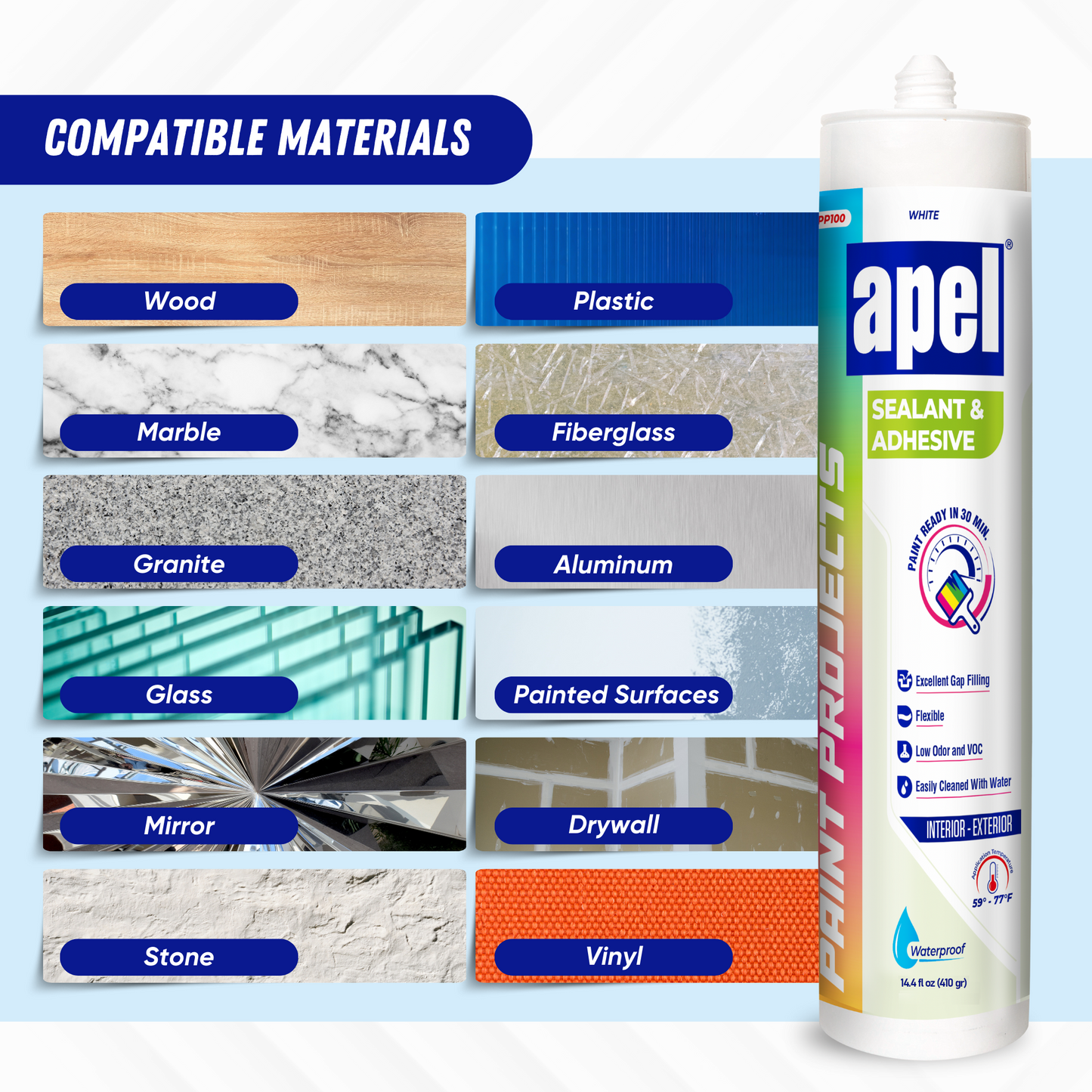 APEL PP100 Superior Sealant Adhesive 14.4 fl oz White
