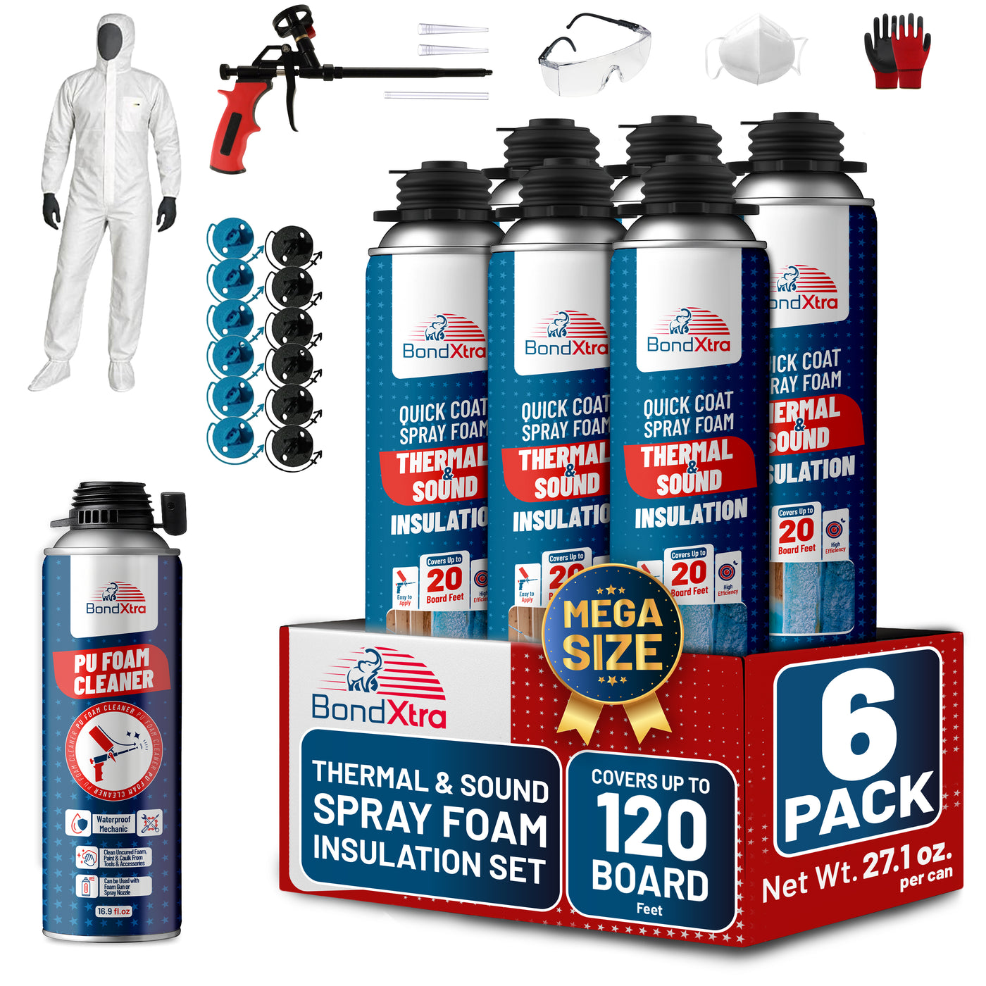 BondXtra Thermal & Acoustic Insulation Spray Foam Set, Polyurethane Self Expanding, Closed Cell, Heat and Sound Insulation