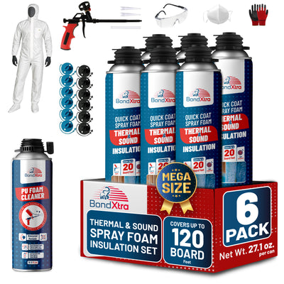 BondXtra Thermal & Acoustic Insulation Spray Foam Set, Polyurethane Self Expanding, Closed Cell, Heat and Sound Insulation