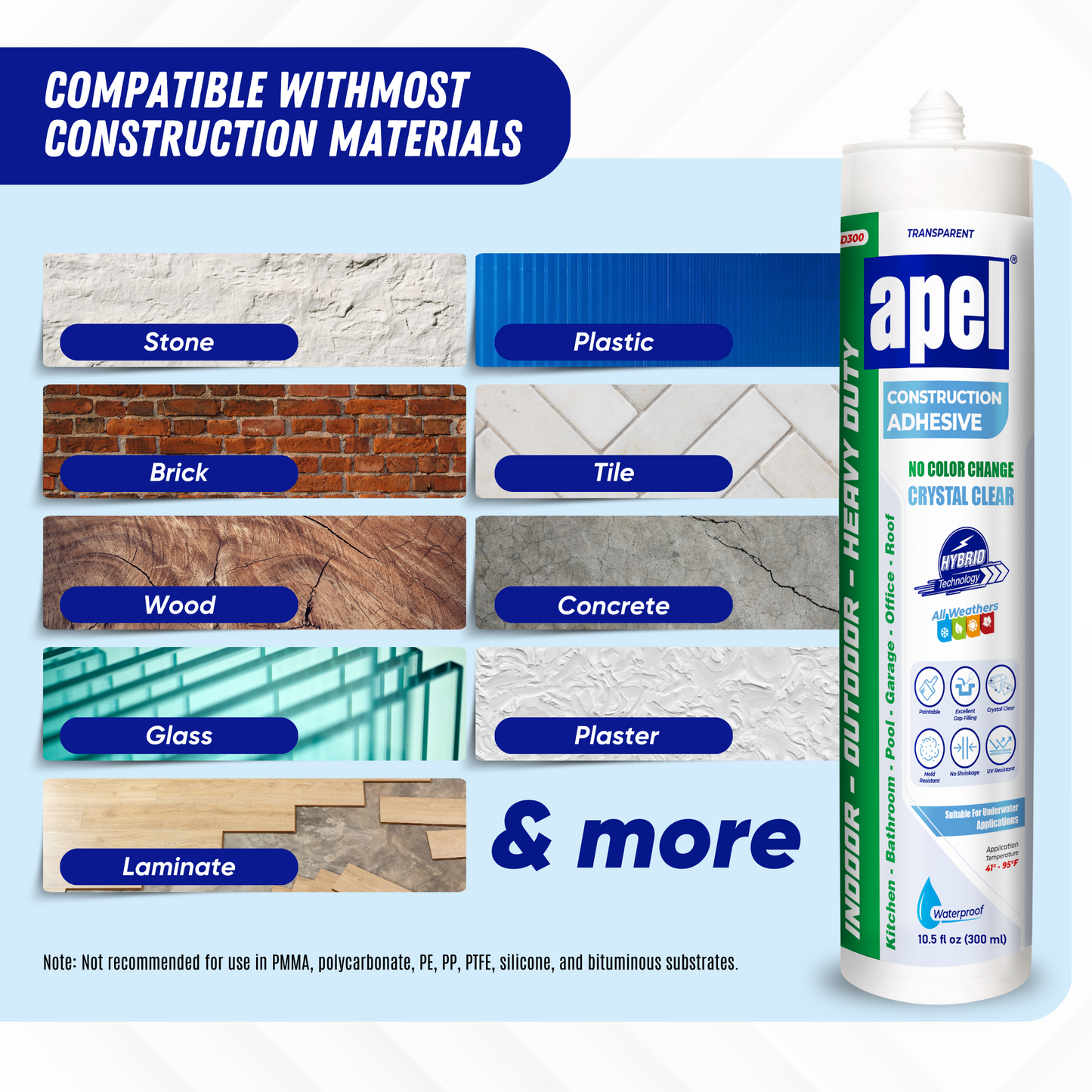 APEL HD300 Hybrid Construction Adhesive 10.5 fl oz Crystal Clear