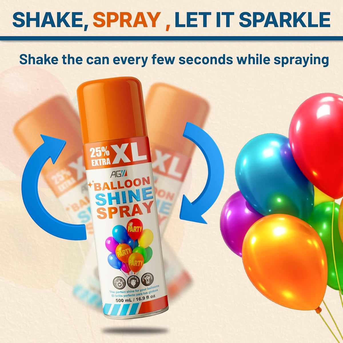 Balloon Shine Spray (16.9 fl oz), High Gloss Finish for Latex Balloons, Instant & Long-Lasting Shine for Party, Weddings & Events, Indoor & Outdoor Use, para Globos, Odorless, No Towels/Gloves Needed