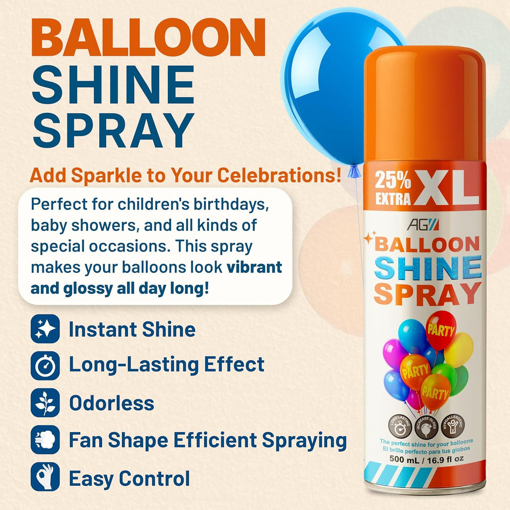 Balloon Shine Spray (16.9 fl oz), High Gloss Finish for Latex Balloons, Instant & Long-Lasting Shine for Party, Weddings & Events, Indoor & Outdoor Use, para Globos, Odorless, No Towels/Gloves Needed