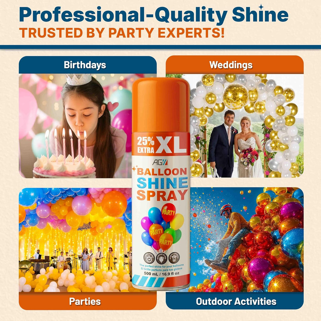 Balloon Shine Spray (16.9 fl oz), High Gloss Finish for Latex Balloons, Instant & Long-Lasting Shine for Party, Weddings & Events, Indoor & Outdoor Use, para Globos, Odorless, No Towels/Gloves Needed