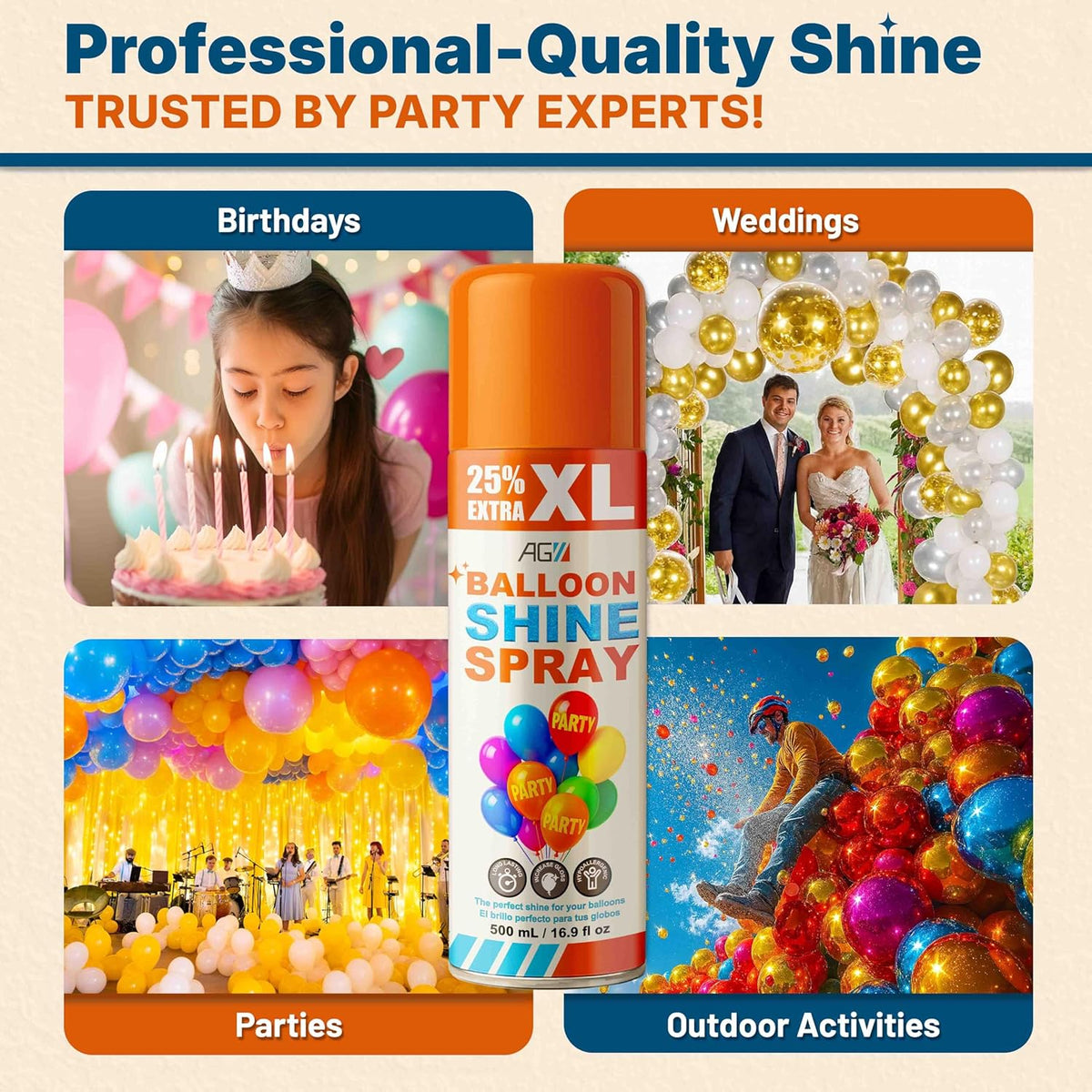 Balloon Shine Spray (16.9 fl oz), High Gloss Finish for Latex Balloons, Instant & Long-Lasting Shine for Party, Weddings & Events, Indoor & Outdoor Use, para Globos, Odorless, No Towels/Gloves Needed