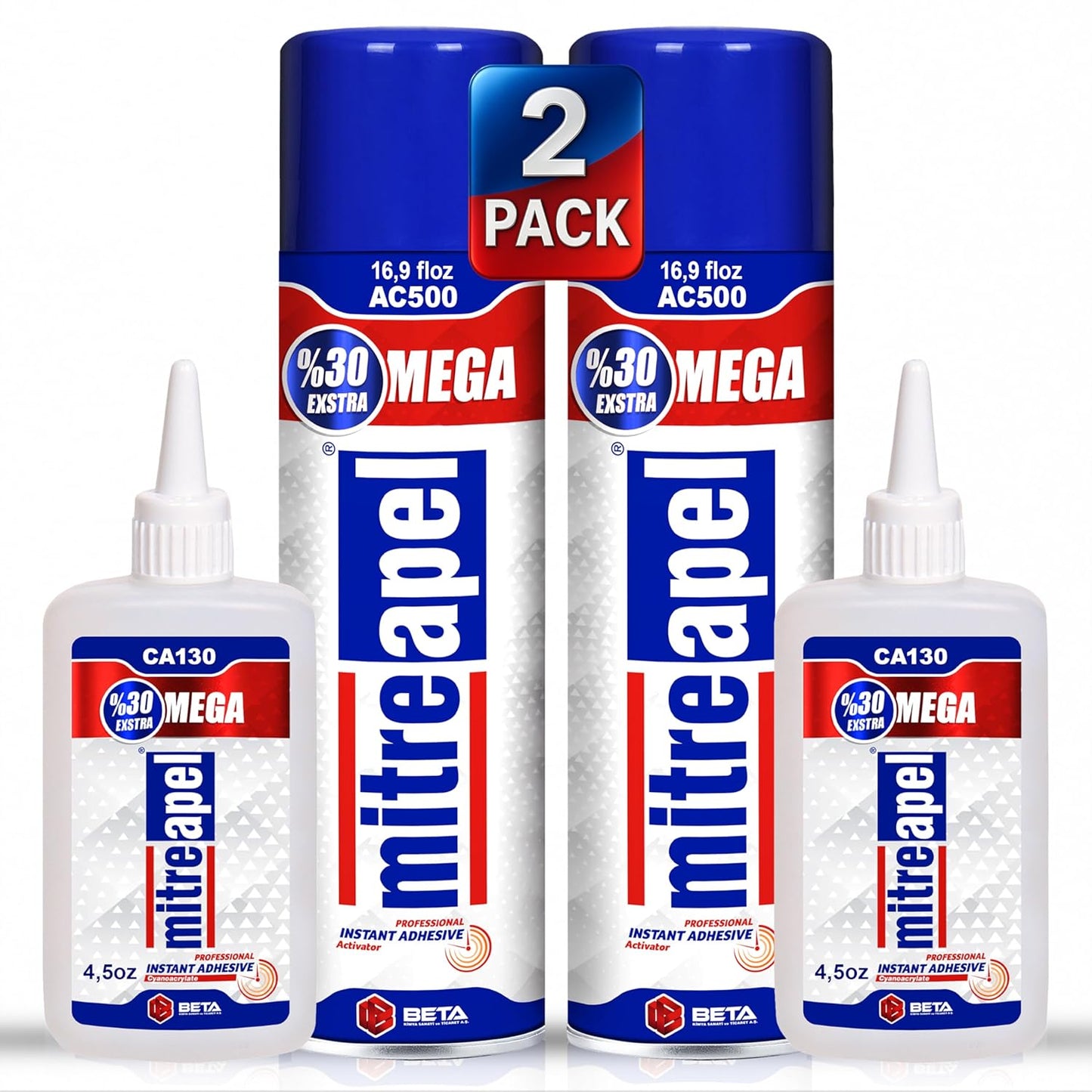 MITREAPEL AC500 Super CA Glue with Activator 4.5 oz & 16.9 fl oz