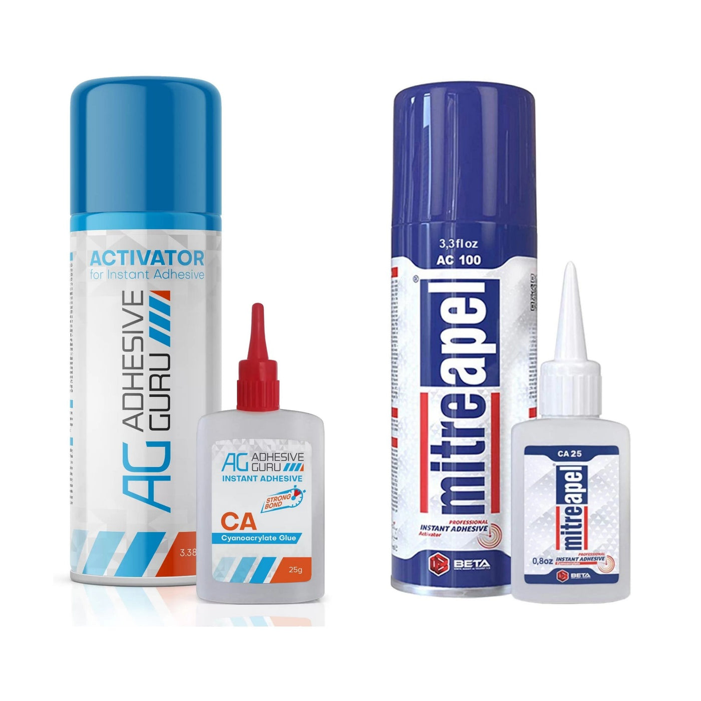 ADHESIVE GURU AG210 & APEL AC100 CA Glue with Activator 0.9 oz & 3.38 fl oz (DUO SET)