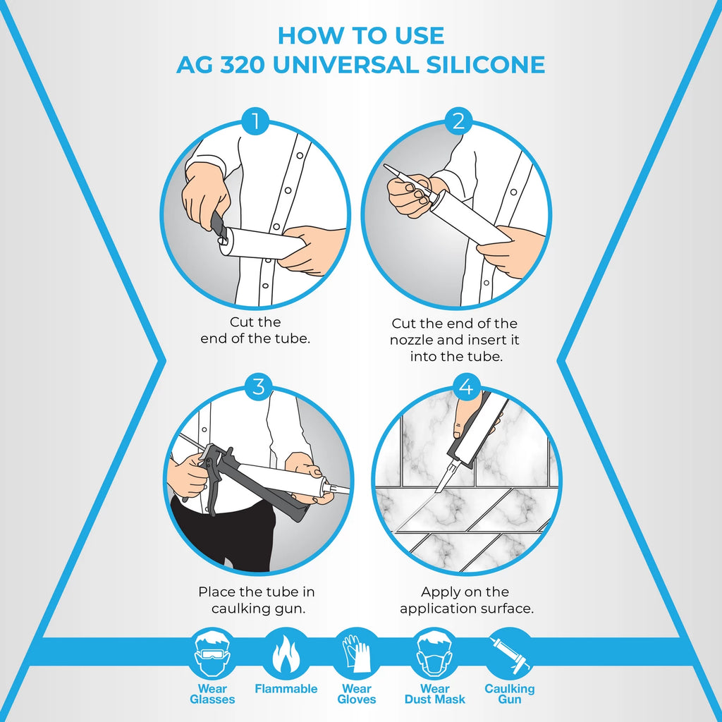 Universal Silicone Sealant - 100% - 10.15 fl oz - Transparent - ADHESIVE GURU AG320