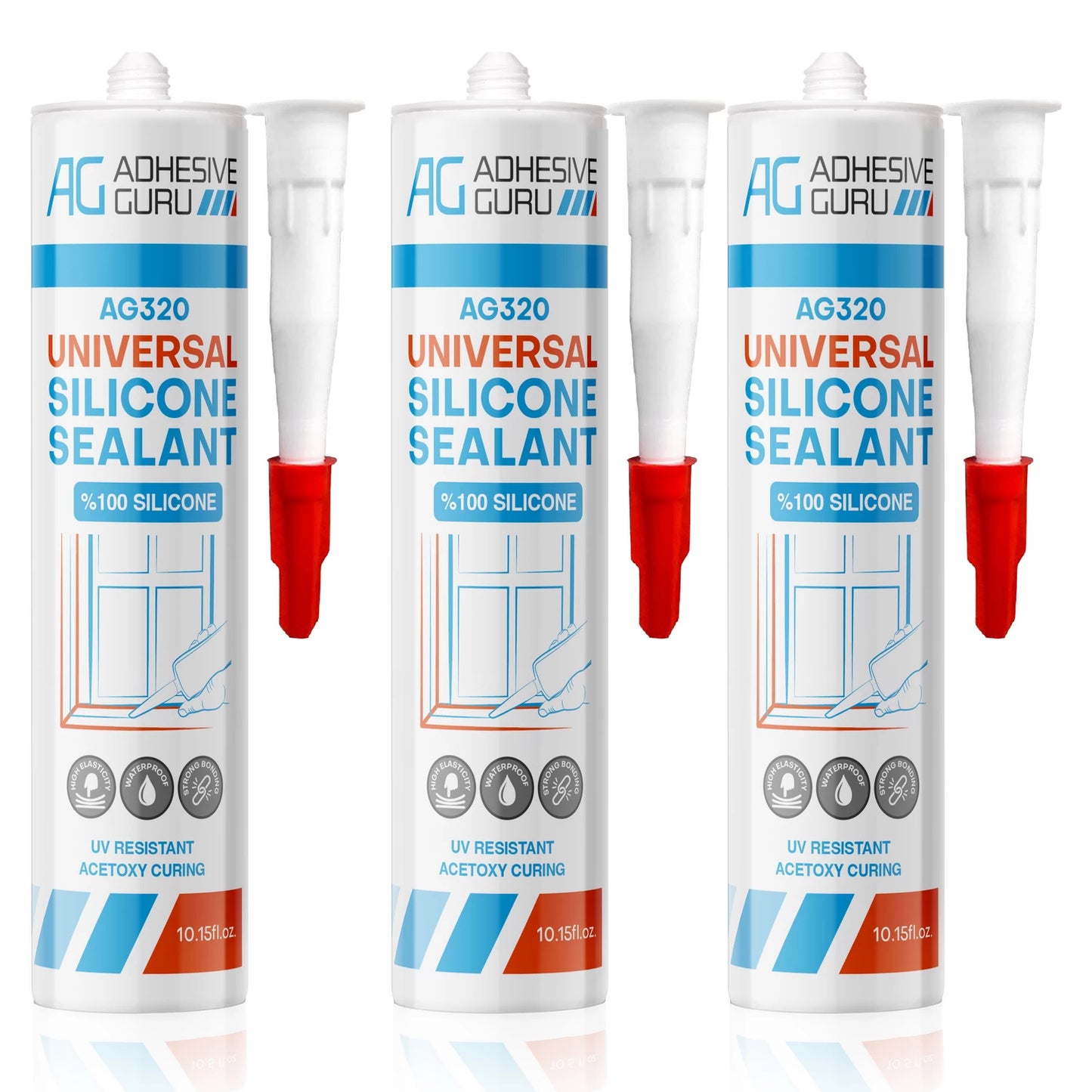Universal Silicone Sealant - 100% - 10.15 fl oz - Transparent - ADHESIVE GURU AG320
