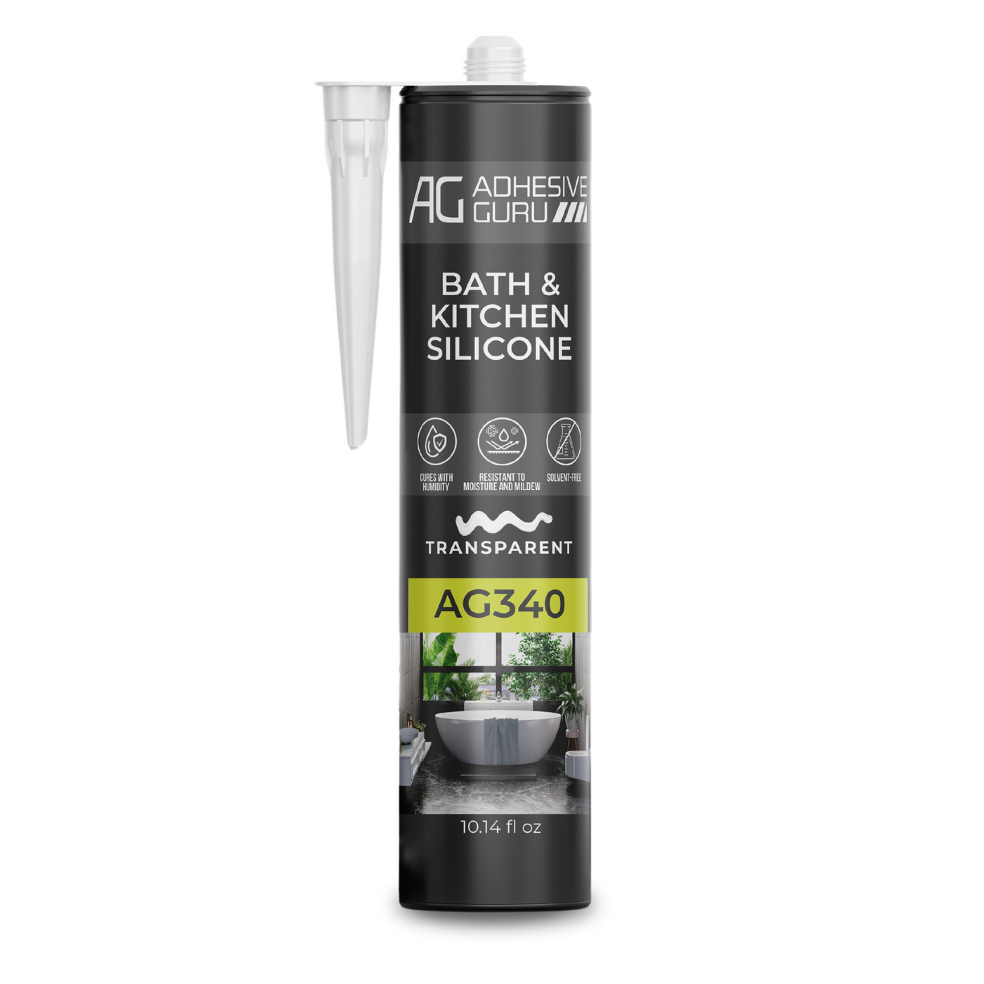 ADHESIVE GURU AG340 Bath & Kitchen Silicone 10.14 fl oz, Transparent