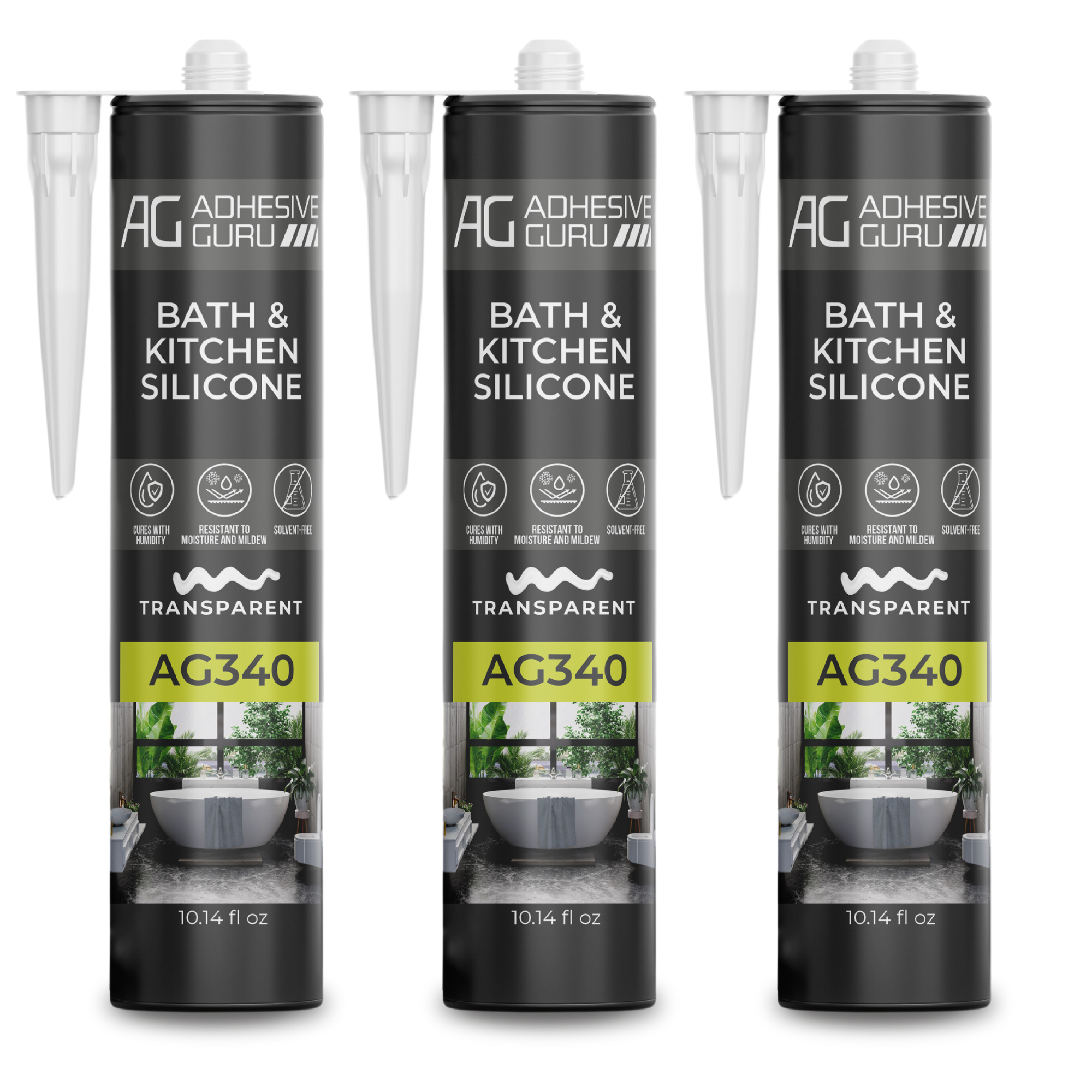 ADHESIVE GURU AG340 Bath & Kitchen Silicone 10.14 fl oz, Transparent