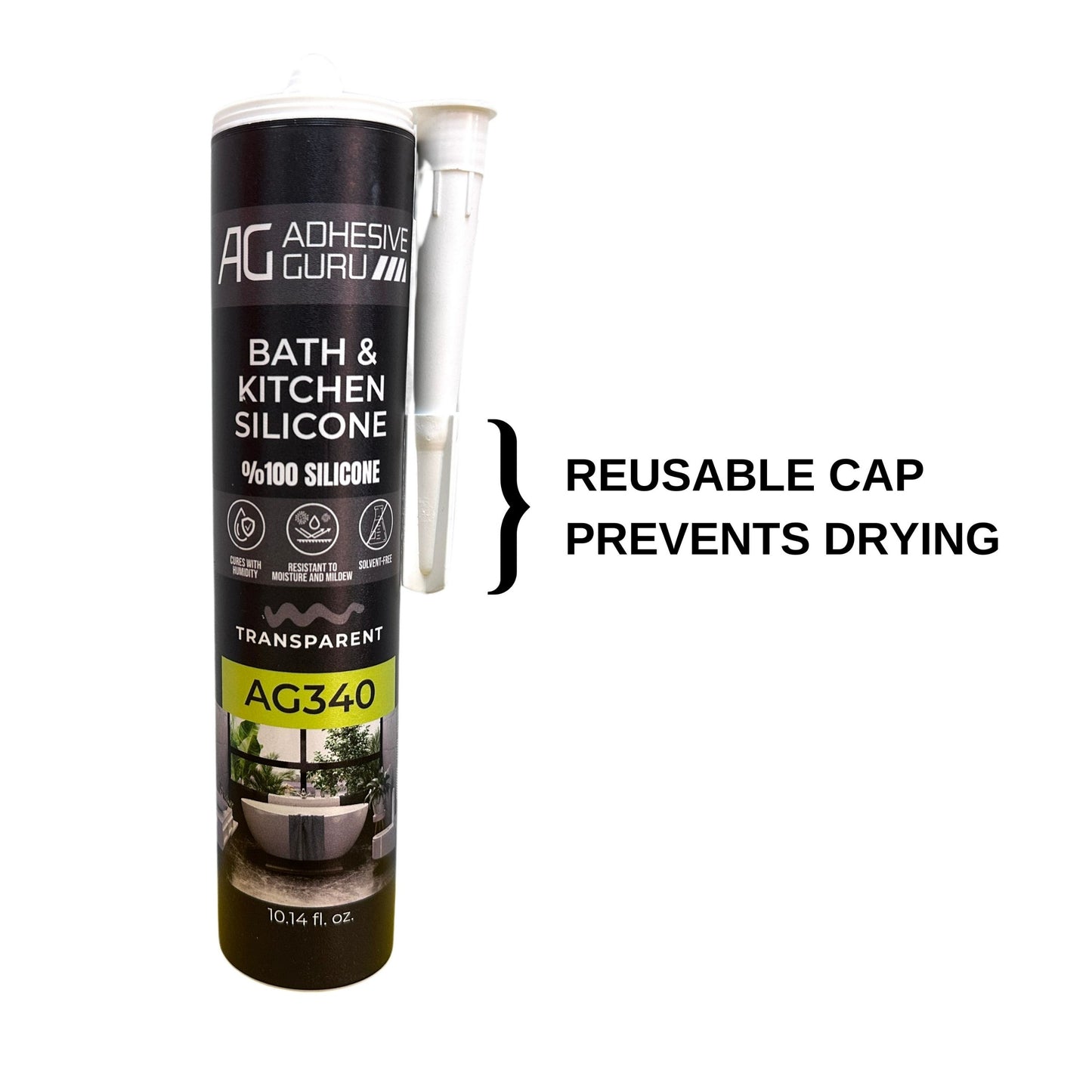 ADHESIVE GURU AG340 Bath & Kitchen Silicone 10.14 fl oz, Transparent