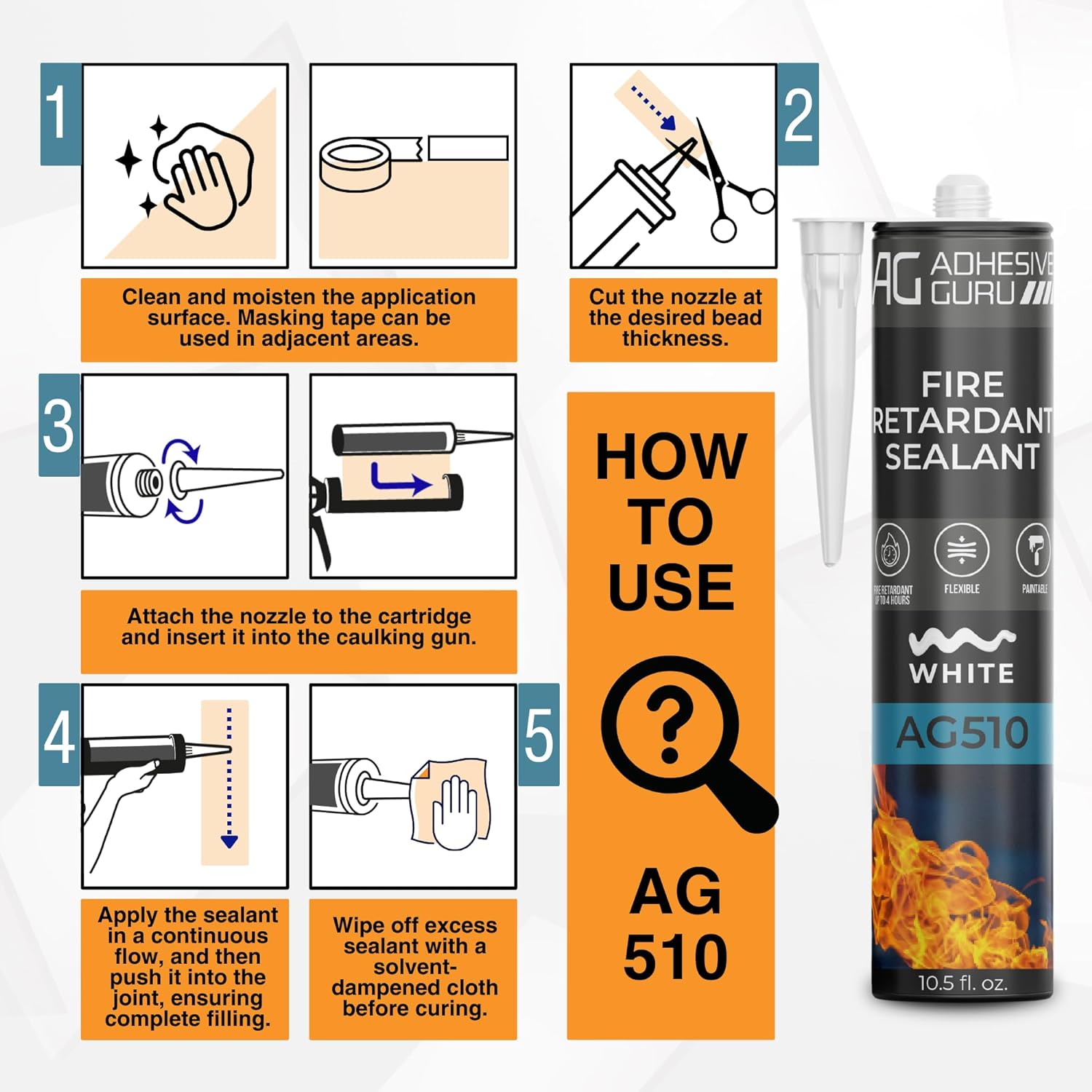 AG - Fire Retardant Sealant - 10.5 fl oz - White - AG510