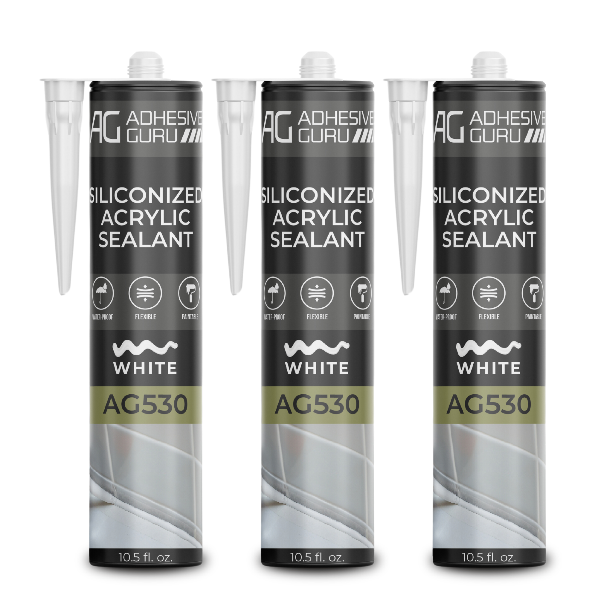 ADHESIVE GURU AG530 Siliconized Acrylic Sealant 10.5 fl oz, White