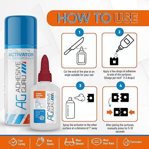 ADHESIVE GURU AG820 Stonebond CA Glue with Activator 1.7 oz & 6.76 fl oz