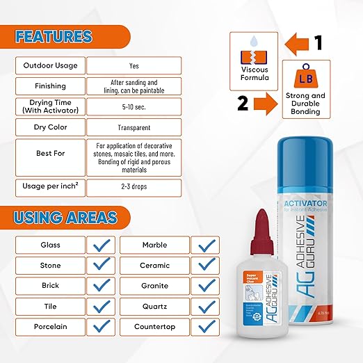 AG - Stonebond CA Glue with Activator - 1.7 oz & 6.76 fl oz - AG820