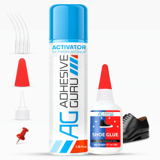 AG Shoe Repair Kit - Shoe Glue 0.7 oz. & Activator 3.38 fl oz Set