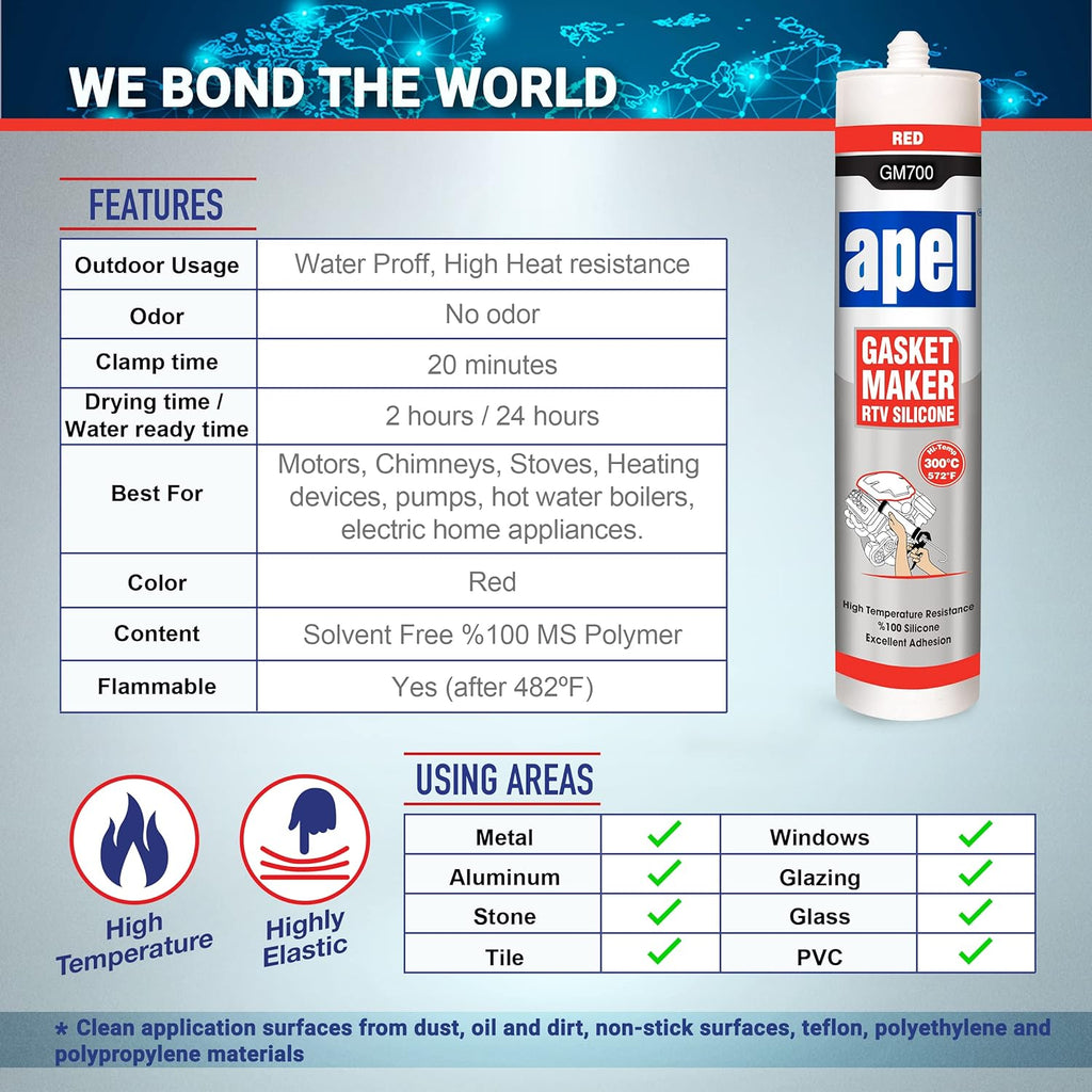 APEL GM700 Gasket Maker RTV Silicone Red