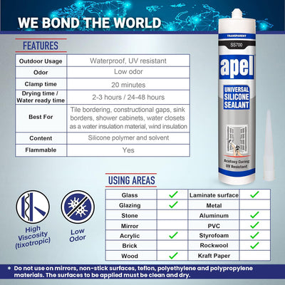 APEL SS700 Multipurpose Silicone Sealant 8.4 fl oz Clear