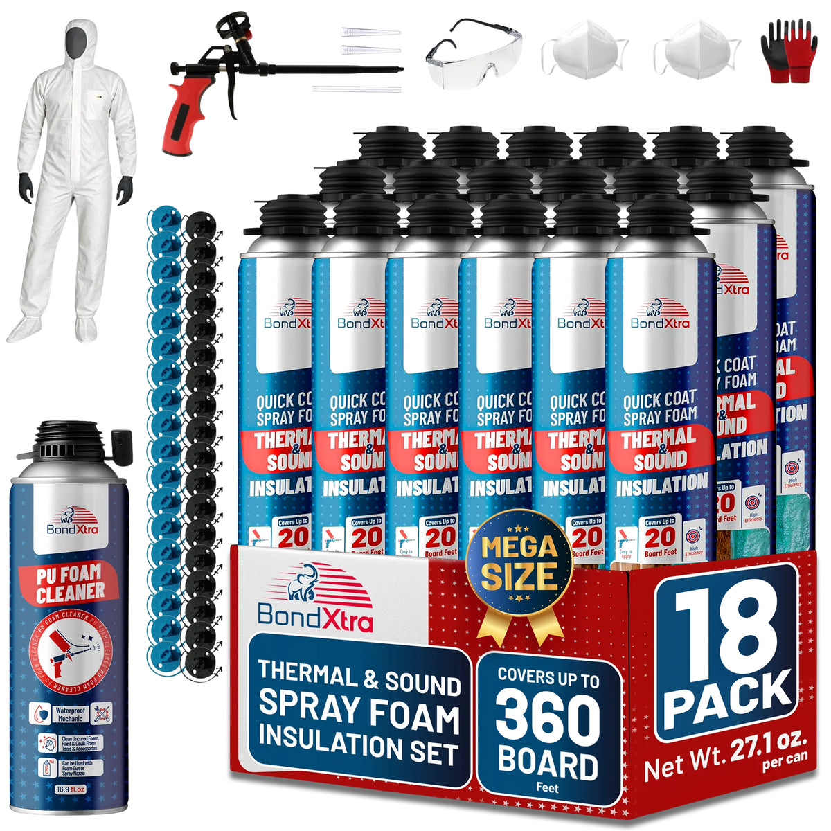 BondXtra Thermal & Acoustic Insulation Spray Foam Set, Polyurethane Self Expanding, Closed Cell, Heat and Sound Insulation