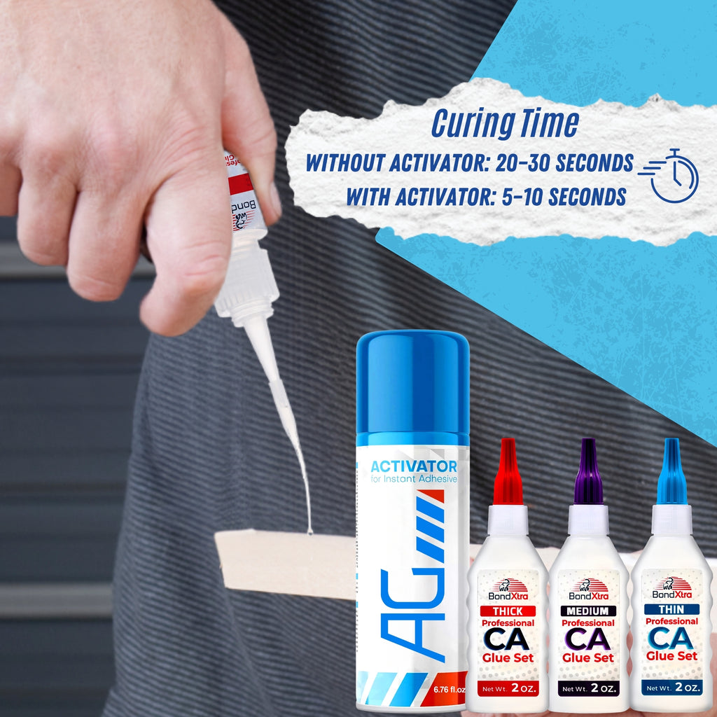 BXMix CA Glue Kit (3x2 oz.) Thick + Thin + Medium Viscosity & Activator Spray for DIY Repair, Craft, 3D Printing