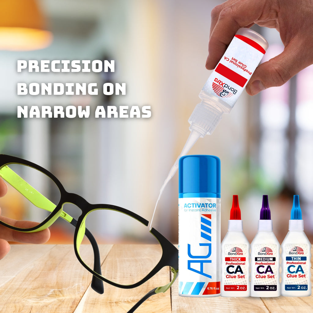 BXMix CA Glue Kit (3x2 oz.) Thick + Thin + Medium Viscosity & Activator Spray for DIY Repair, Craft, 3D Printing