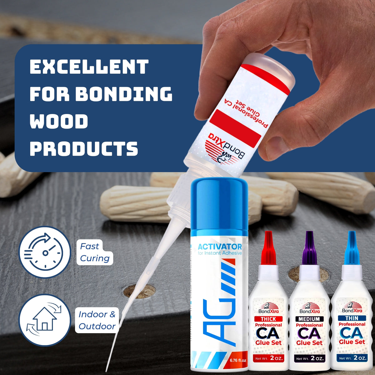 BXMix CA Glue Kit (3x2 oz.) Thick + Thin + Medium Viscosity & Activator Spray for DIY Repair, Craft, 3D Printing