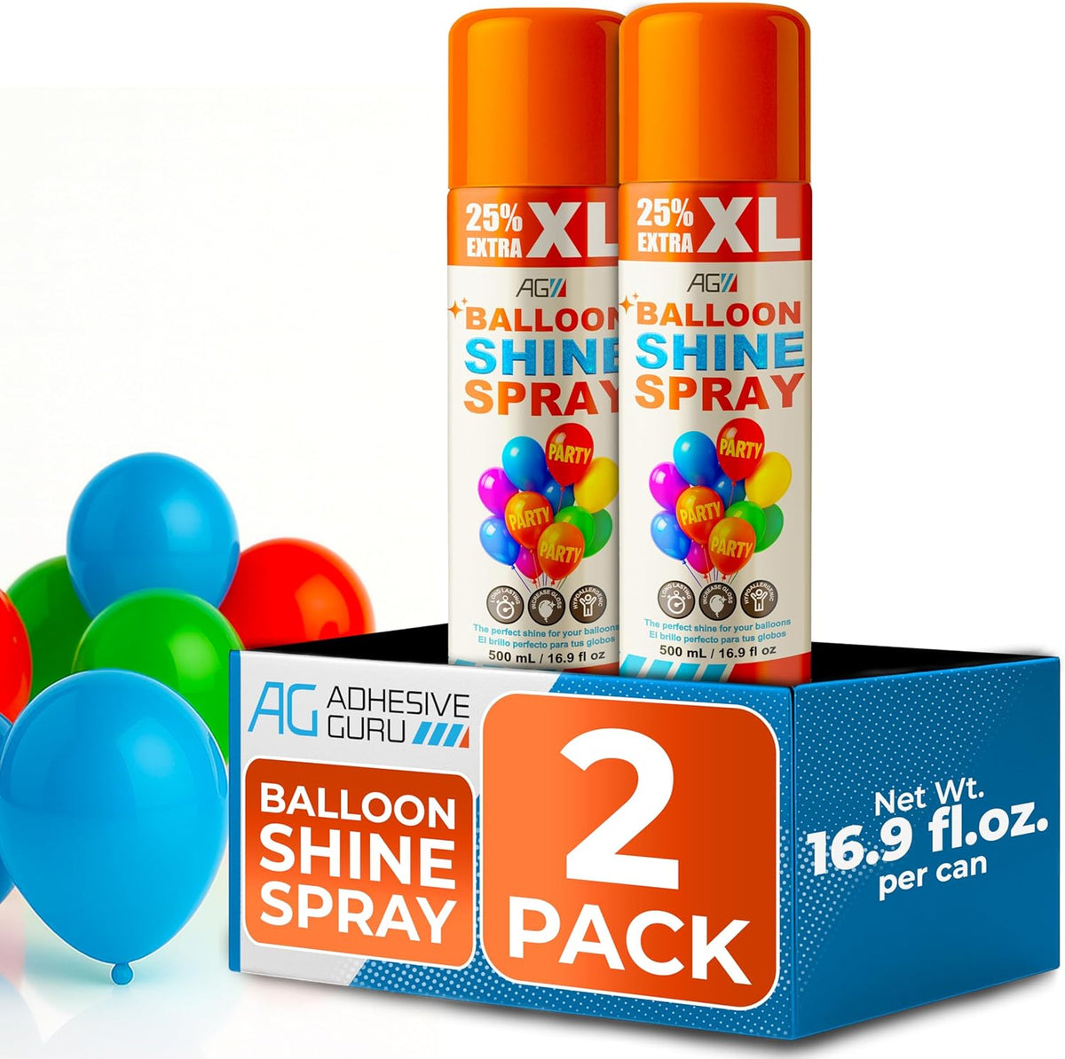 Balloon Shine Spray (16.9 fl oz), High Gloss Finish for Latex Balloons, Instant & Long-Lasting Shine for Party, Weddings & Events, Indoor & Outdoor Use, para Globos, Odorless, No Towels/Gloves Needed