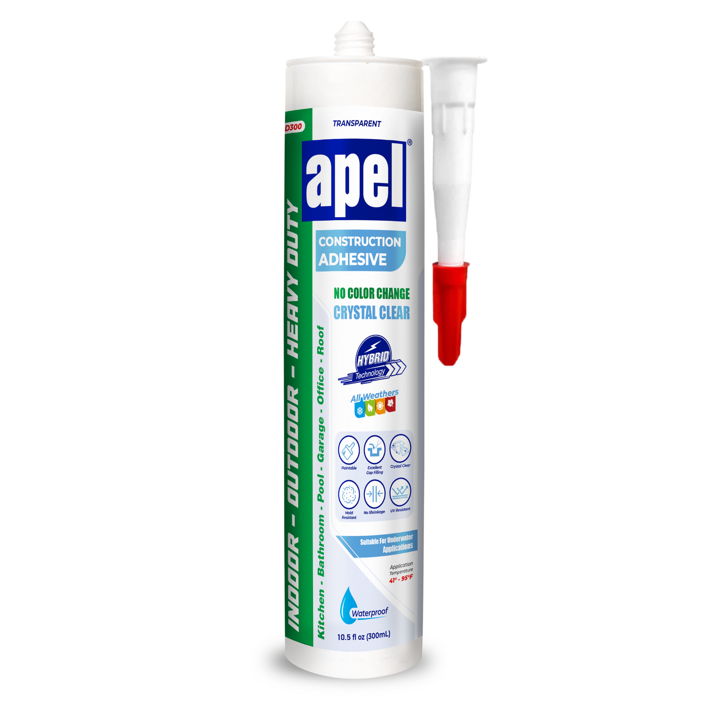 APEL HD300 Hybrid Construction Adhesive 10.5 fl oz Crystal Clear