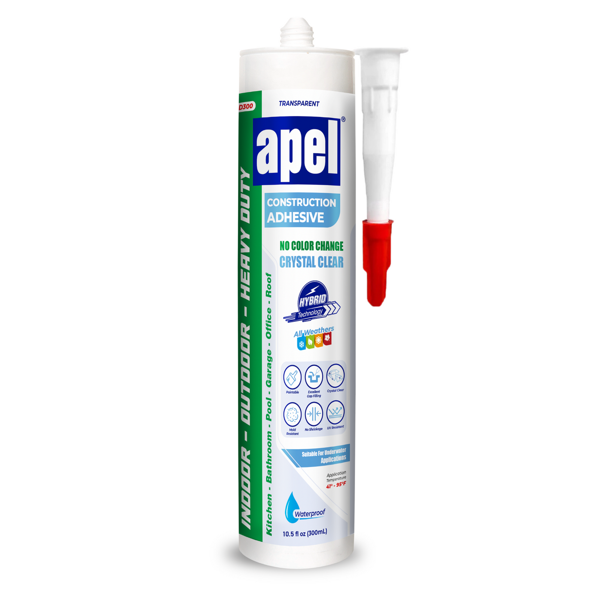 APEL HD300 Hybrid Construction Adhesive 10.5 fl oz Crystal Clear