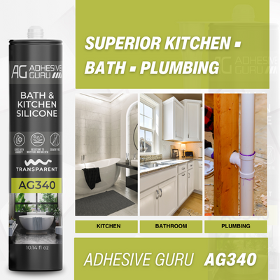 ADHESIVE GURU AG340 Bath & Kitchen Silicone 10.14 fl oz, Transparent