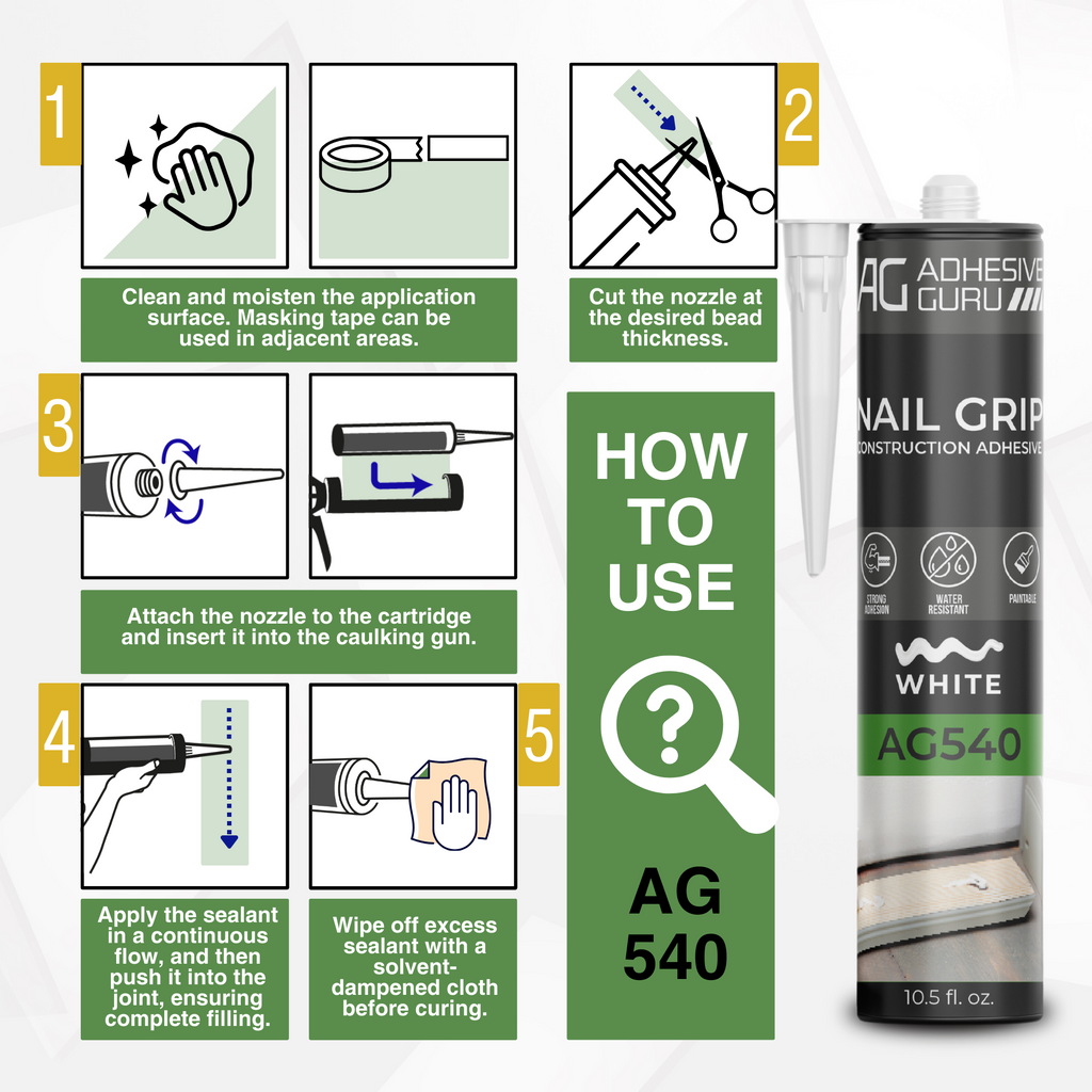 Nail Grip Construction Adhesive - 10.5 fl oz - White - ADHESIVE GURU - AG540