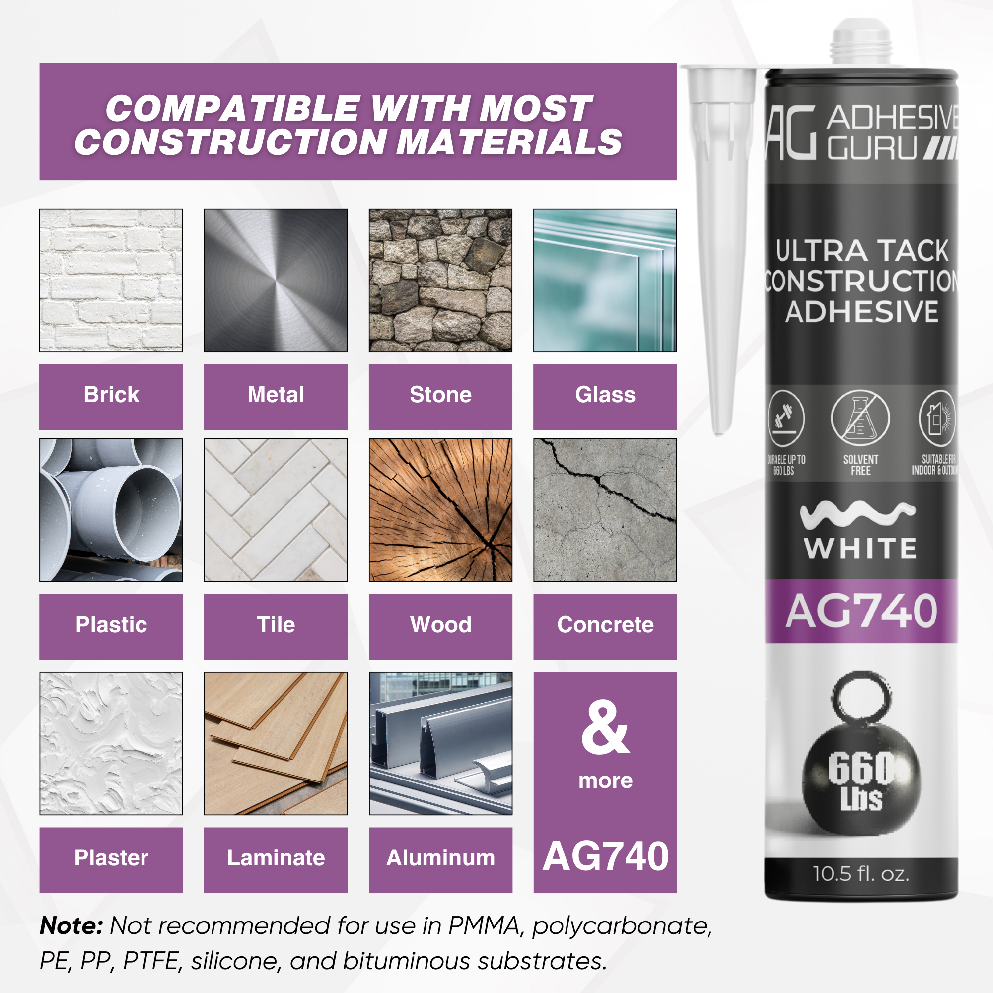 AG - Ultra Tack Construction Adhesive - 10.5 fl oz - White - AG740
